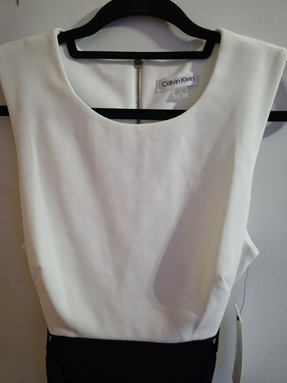 NWT Calvin Klein Black White Colorblock Midi Dress Belted Size 10 - Picture 4 of 11